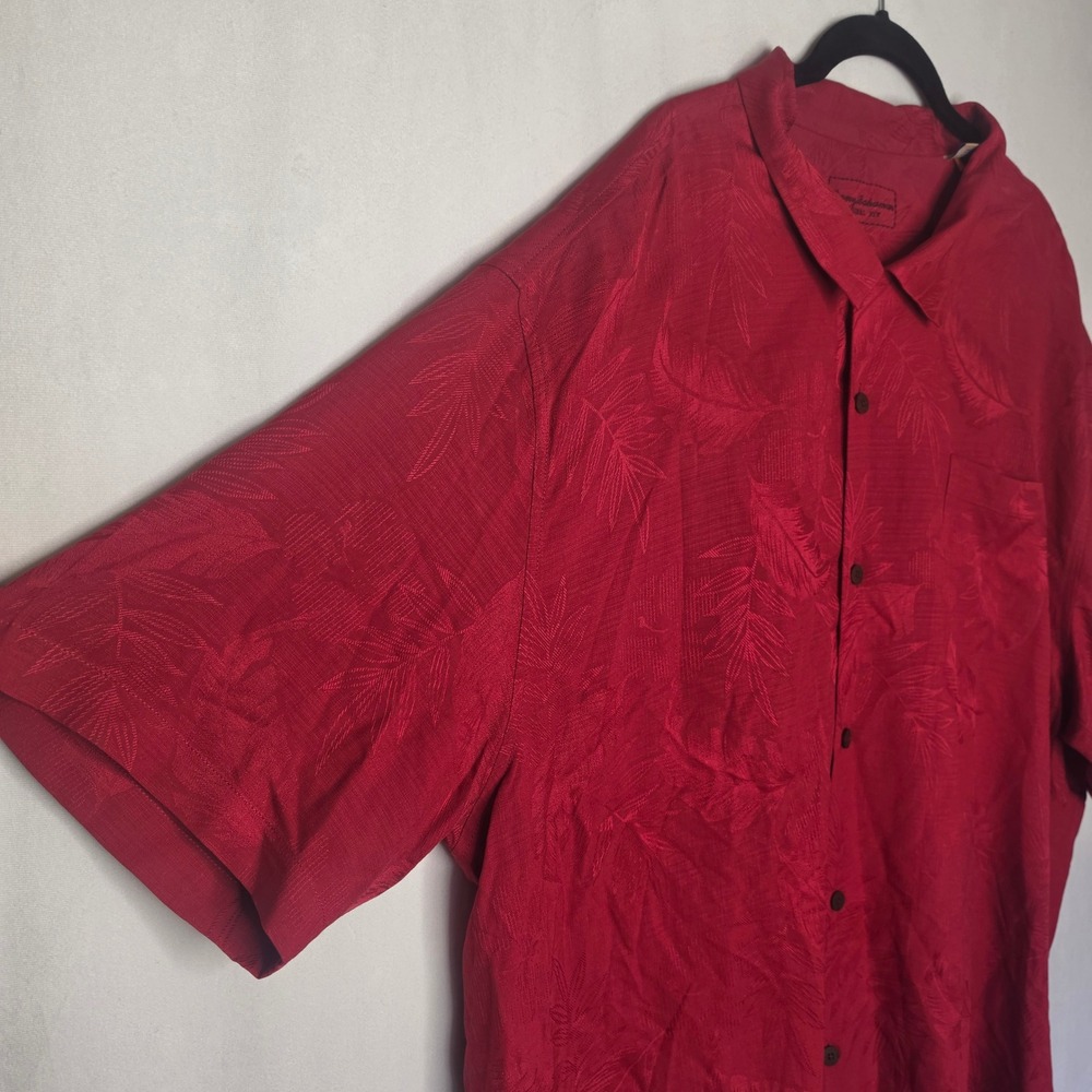 Tommy Bahama Mens Red Jacquard Tropical Leaf 100% Silk Camp Shirt Original Fit - Picture 6 of 12